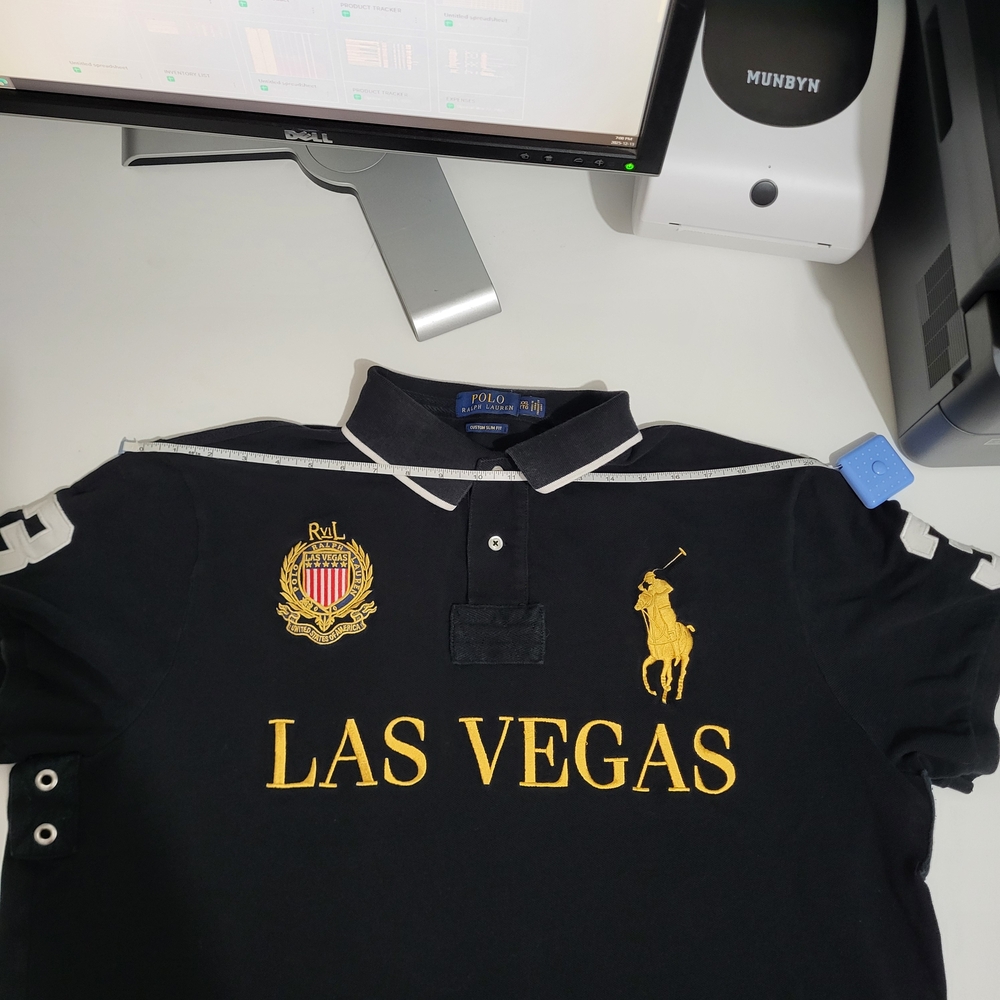 Polo Ralph Lauren Las Vegas Custom Slim Fit Polo Shirt XXL Black Gold - Picture 4 of 9